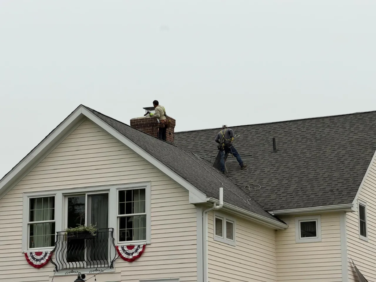 Ice dam forming along the eave of a Connecticut home